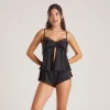 Bow Cami Pyjamatop i Satin - Sort