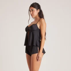 Bow Cami Pyjamatop i Satin - Sort