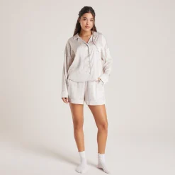 Bow Pyjamashorts i Satin - Perle