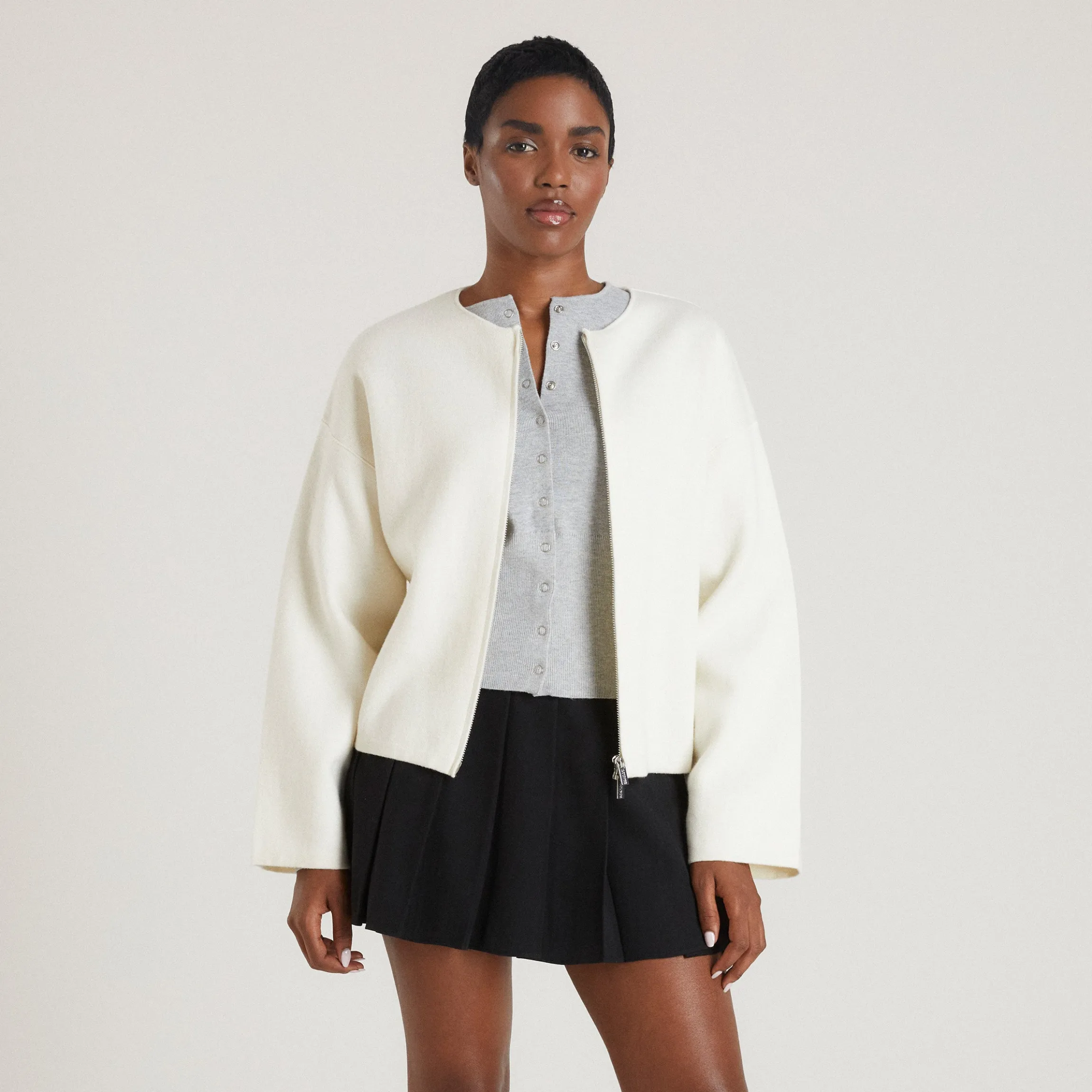 Cardigan med lynlås - Creme