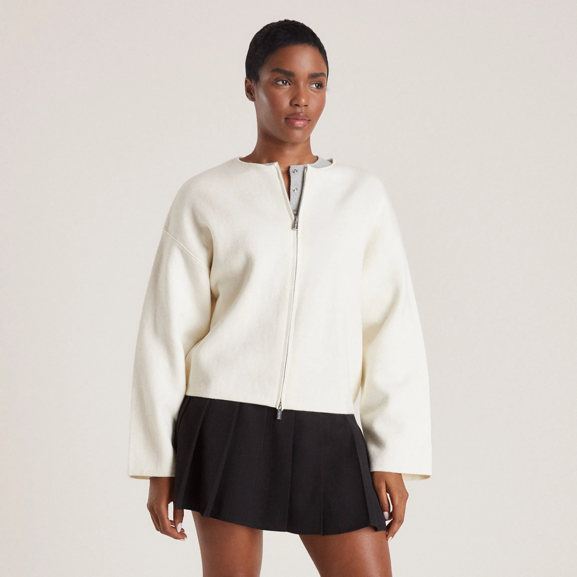 Cardigan med lynlås - Creme