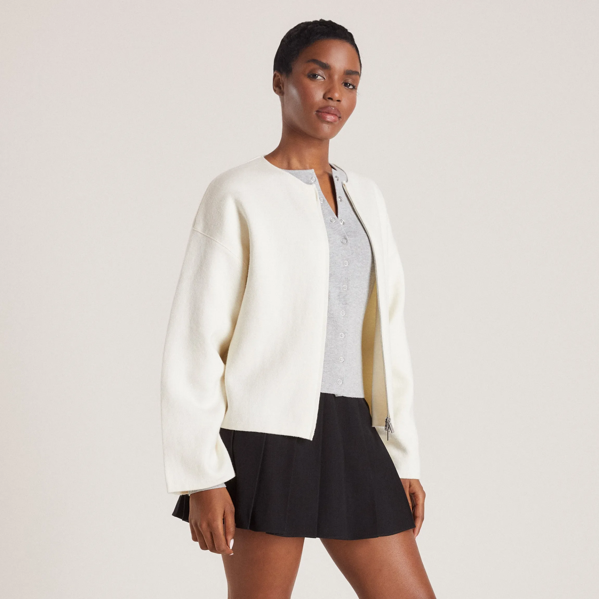 Cardigan med lynlås - Creme