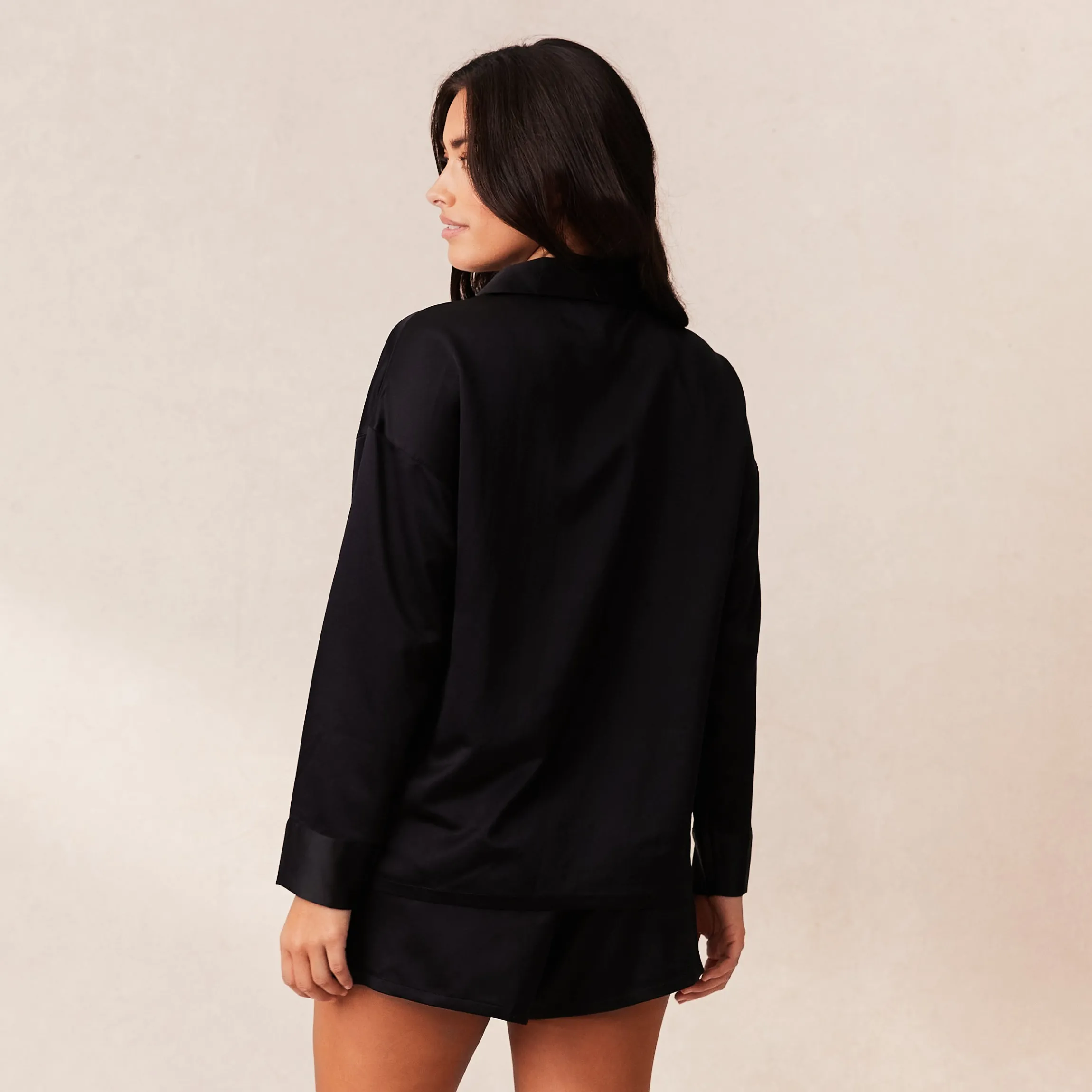 Classic Satin Pyjama Skjorte - Sort
