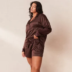 Classic Satin Pyjama Skjorte - Chokolade