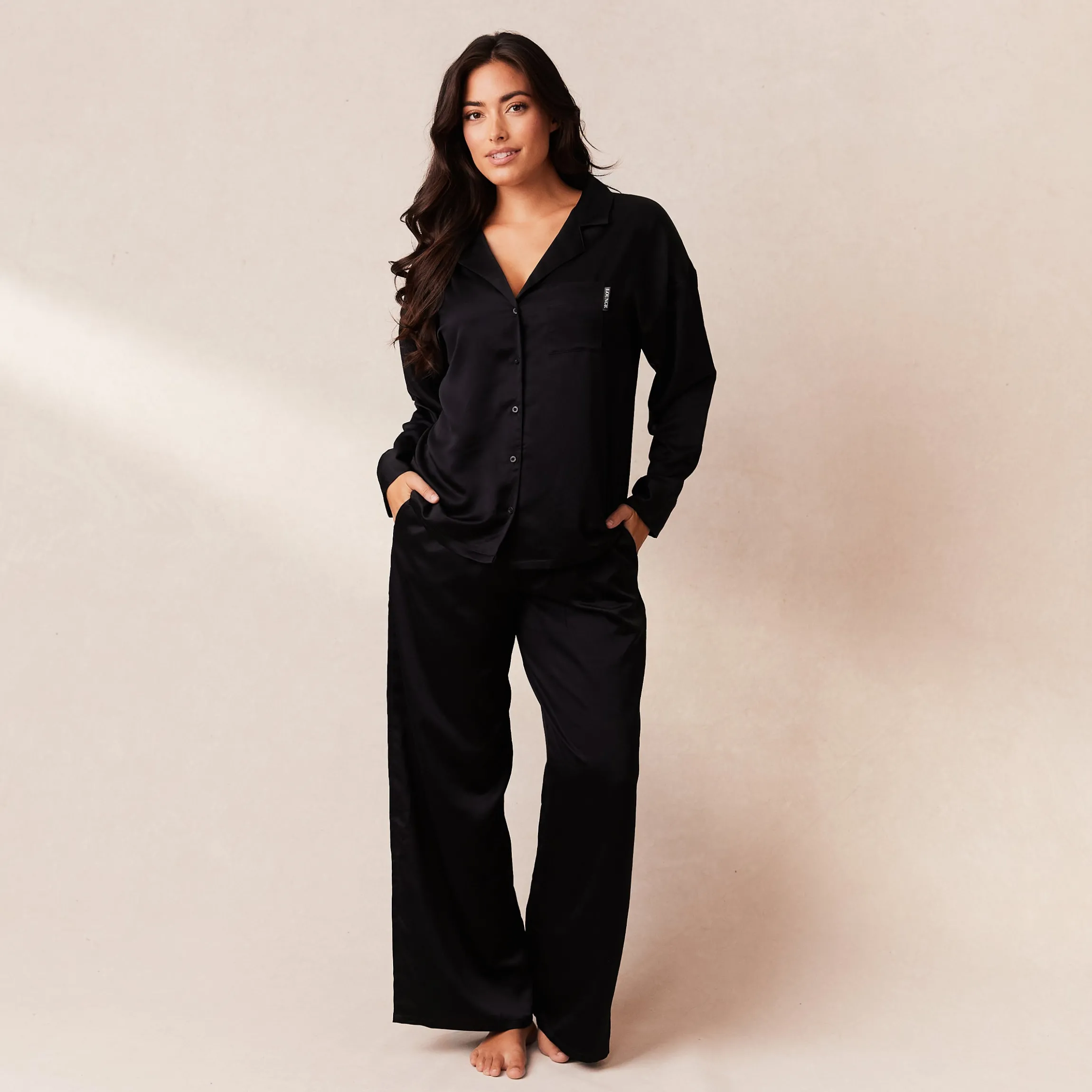 Classic Satin Pyjama Skjorte - Sort