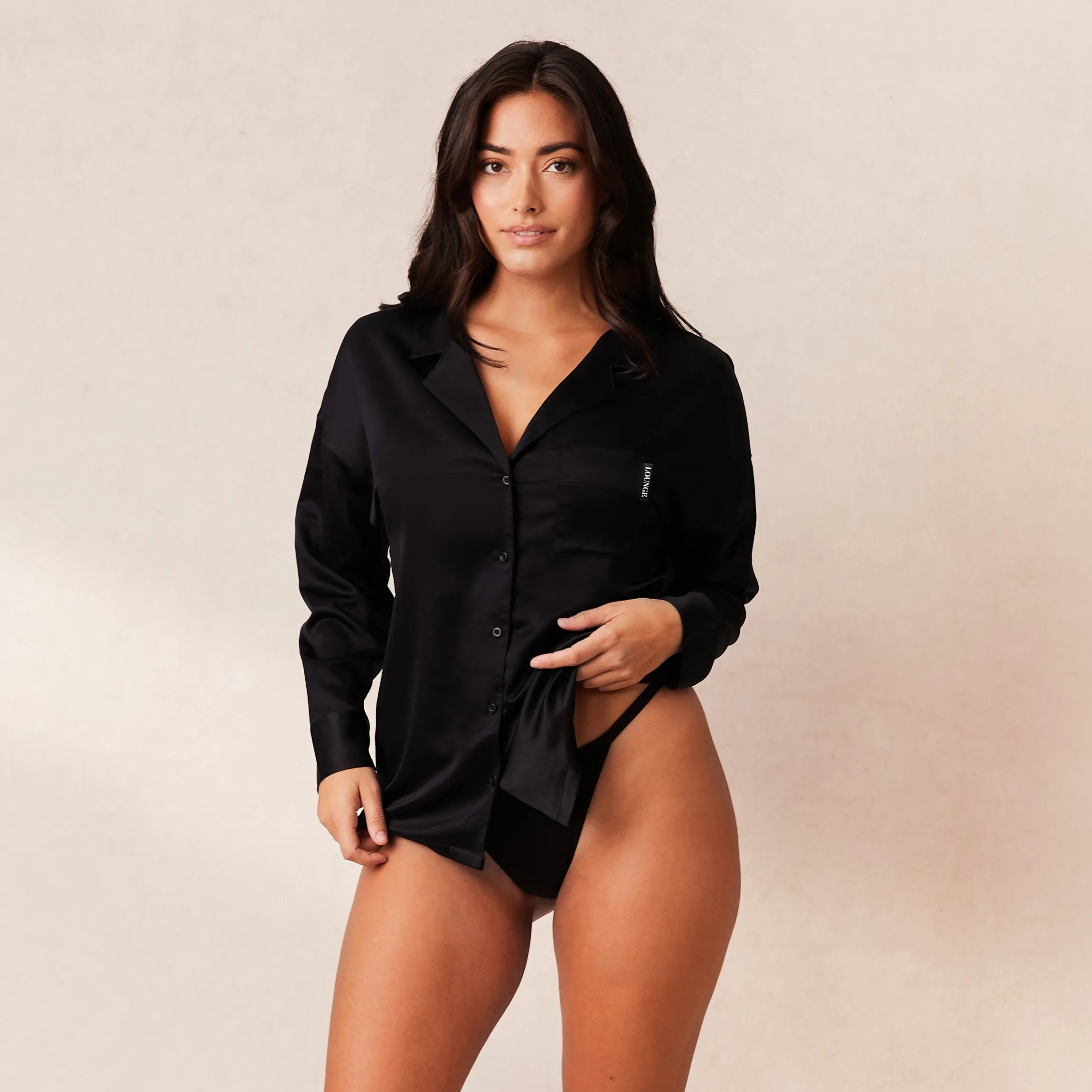 Classic Satin Pyjama Skjorte - Sort