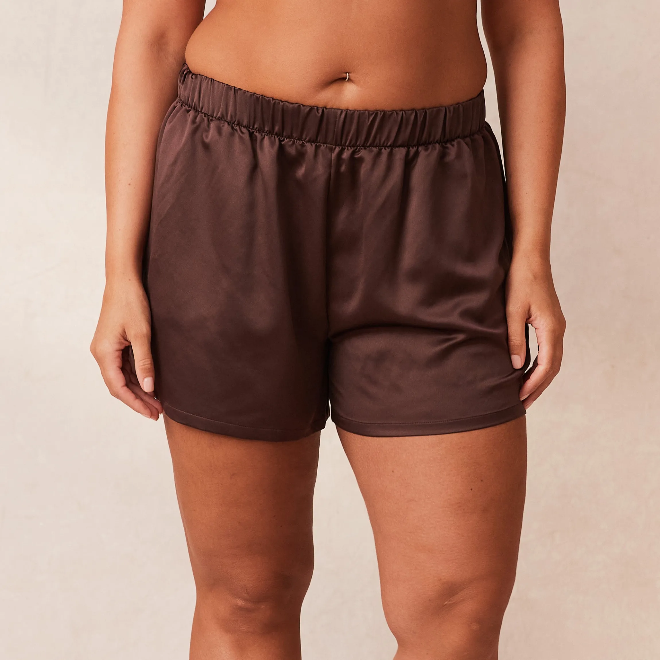 Classic Satin Pyjamashorts - Chokolade