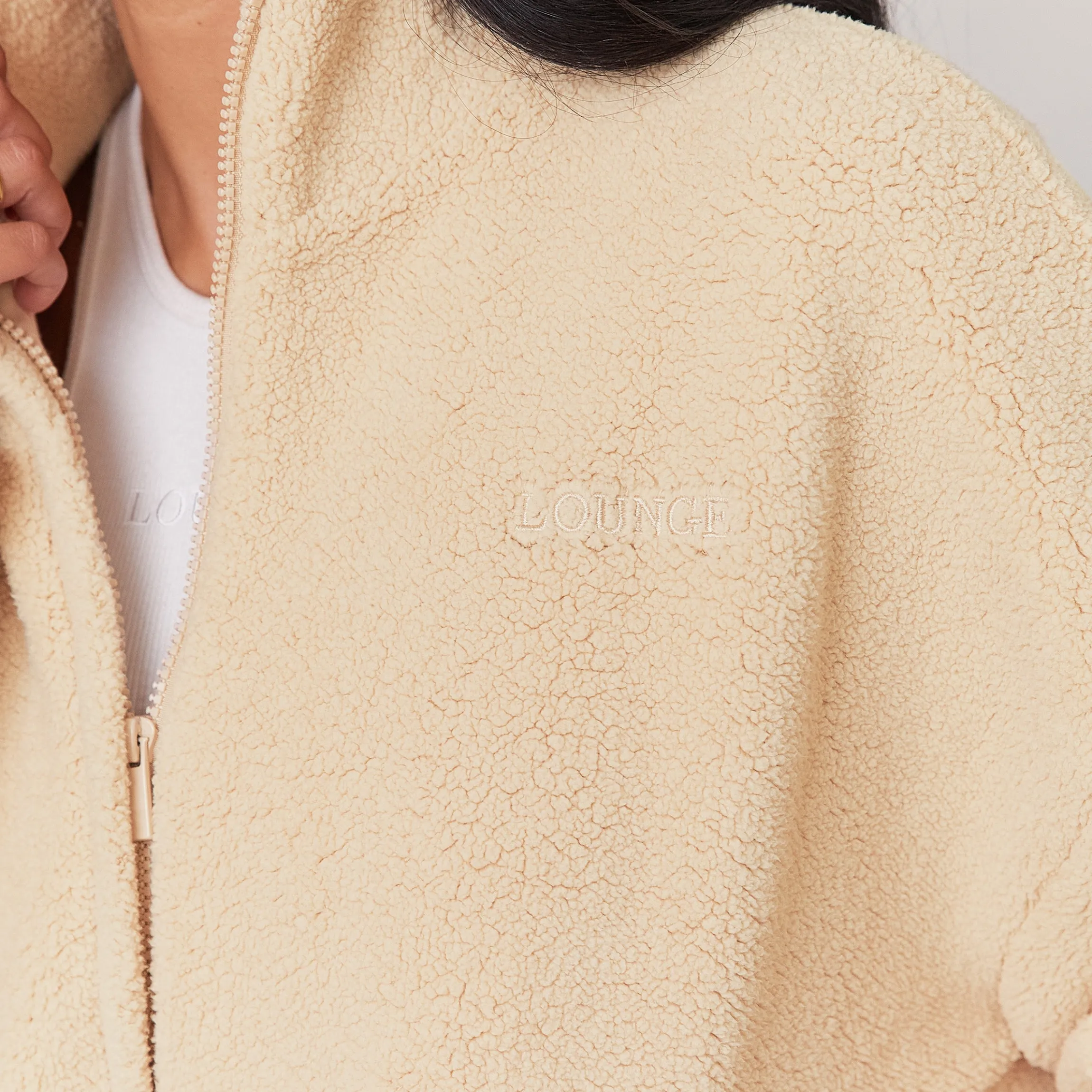 Cosy Fleecejakke med Lynlås - Creme