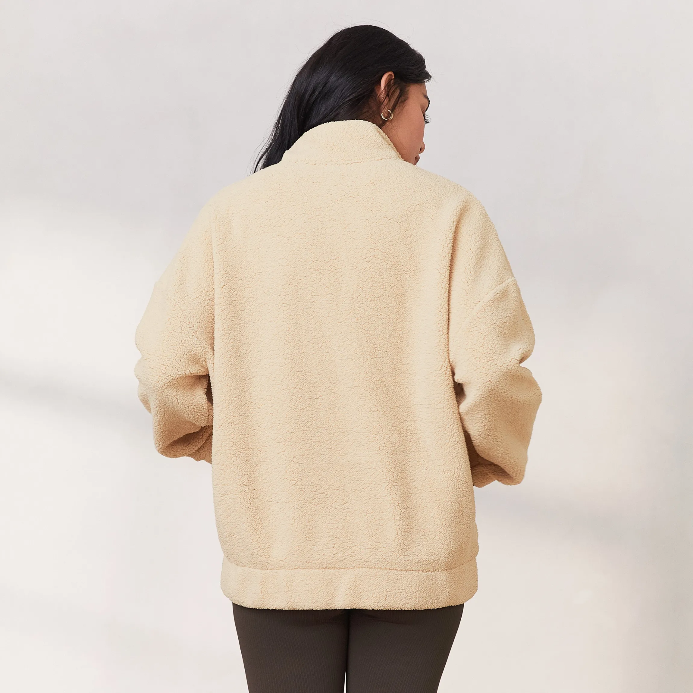 Cosy Fleecejakke med Lynlås - Creme