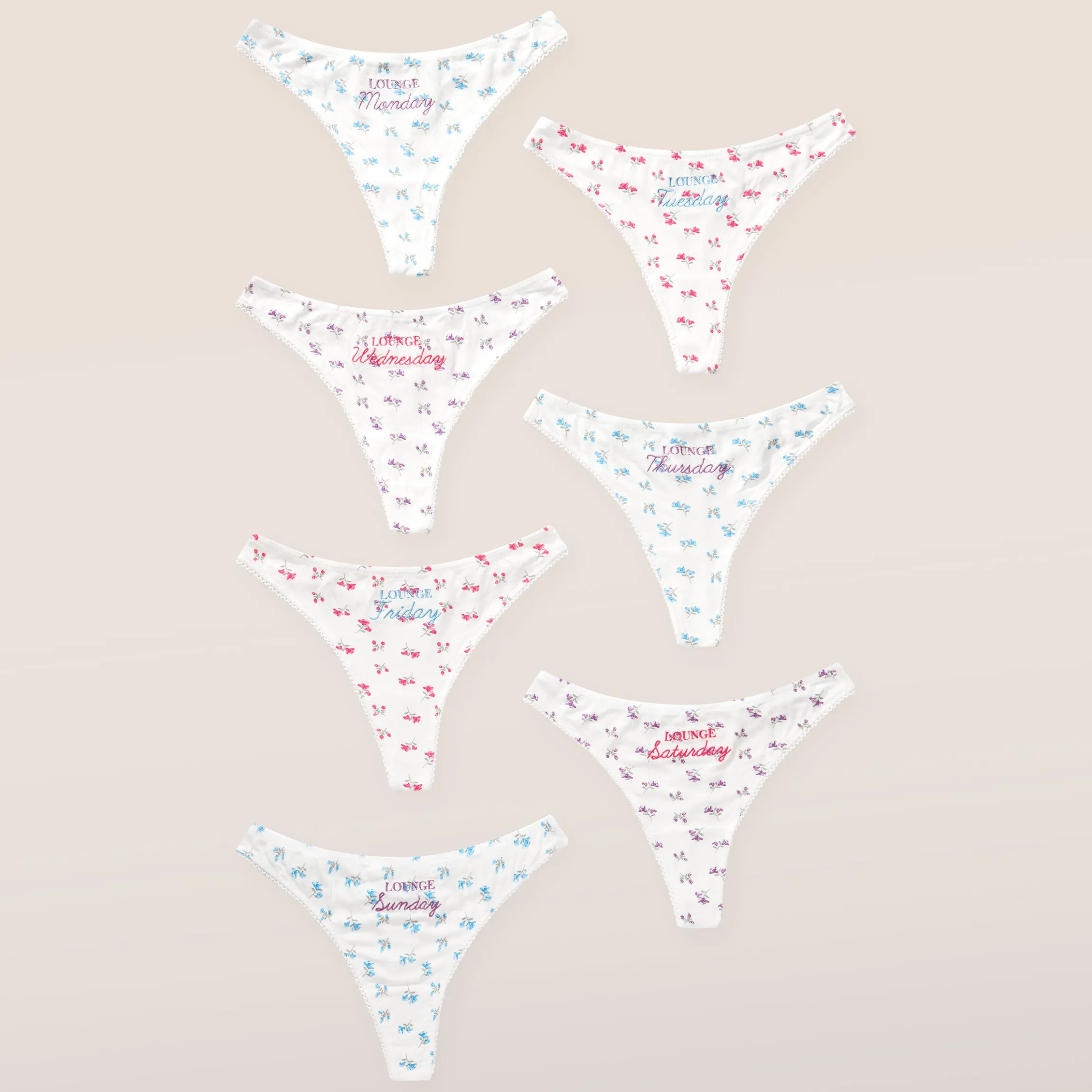 Days of the Week Thongs (7-pakke) - Blomsterprint