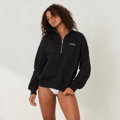 Essential Oversized Trøje med Kvart Lynlås - Sort