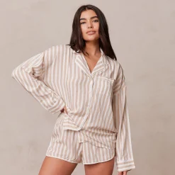 Pinstripe Pyjama Shirt - Mink