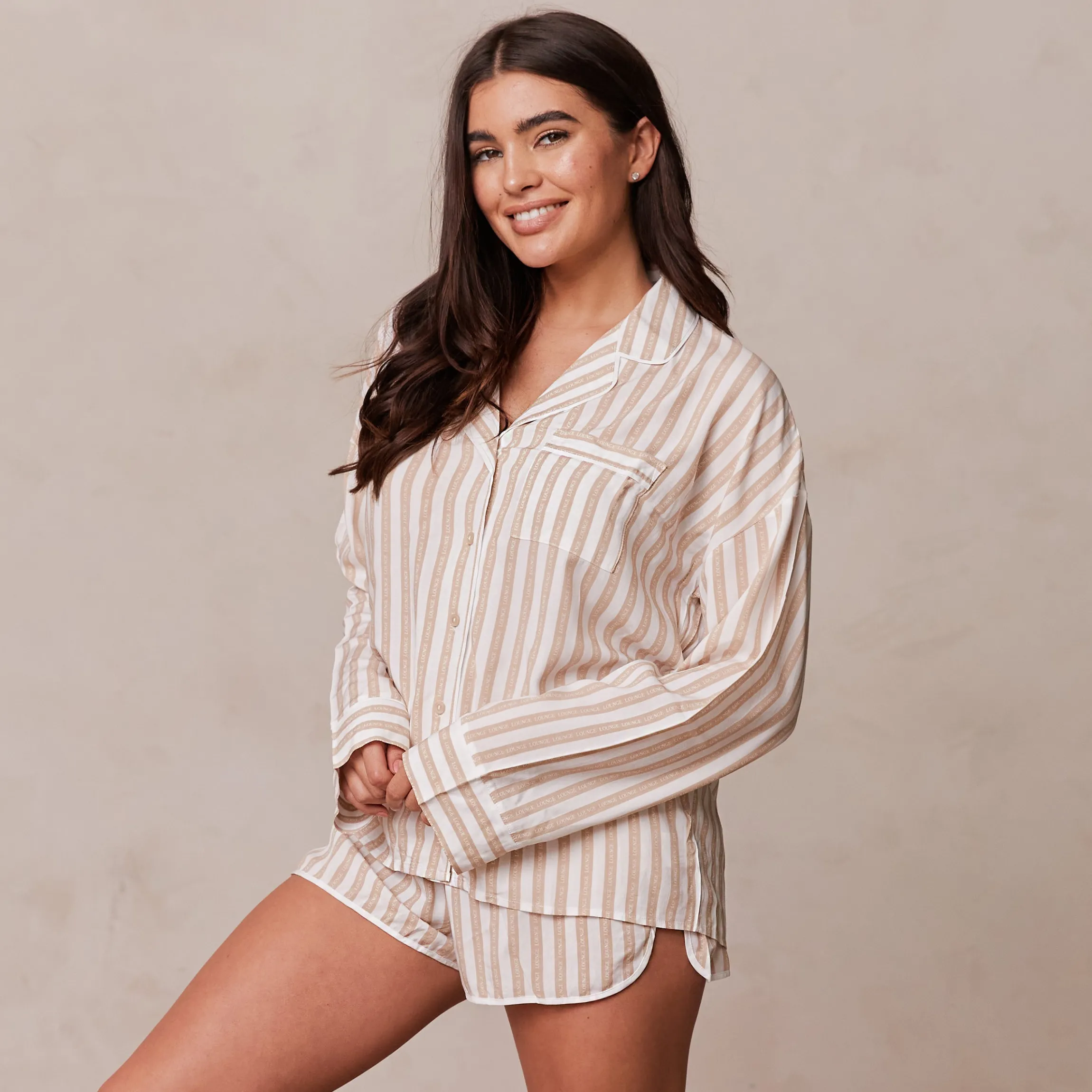 Pinstripe Pyjama Shirt - Mink