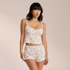 Pointelle Cami Pyjamatop - Hvid Floral