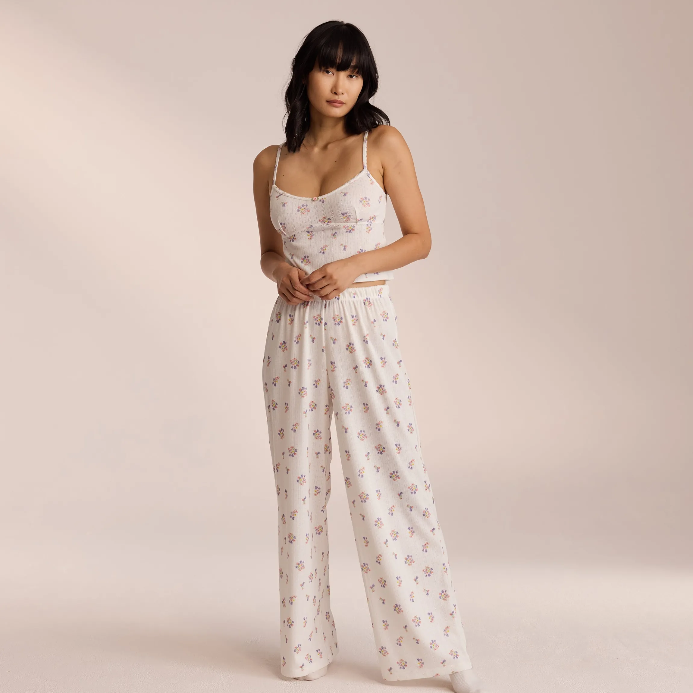 Pointelle Pyjamabukser - Hvid Floral