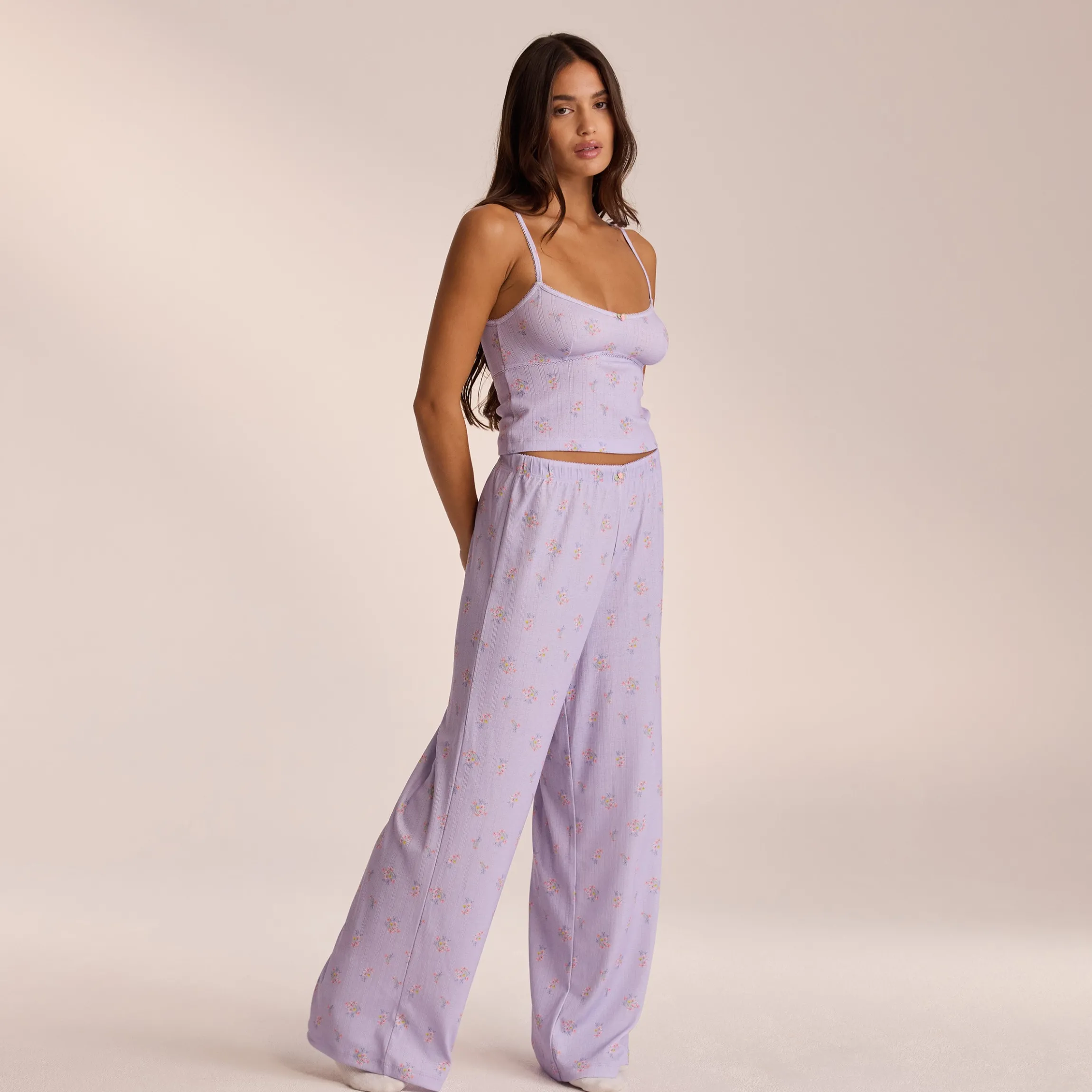 Pointelle Pyjamabukser - Lilla Blomsterprint