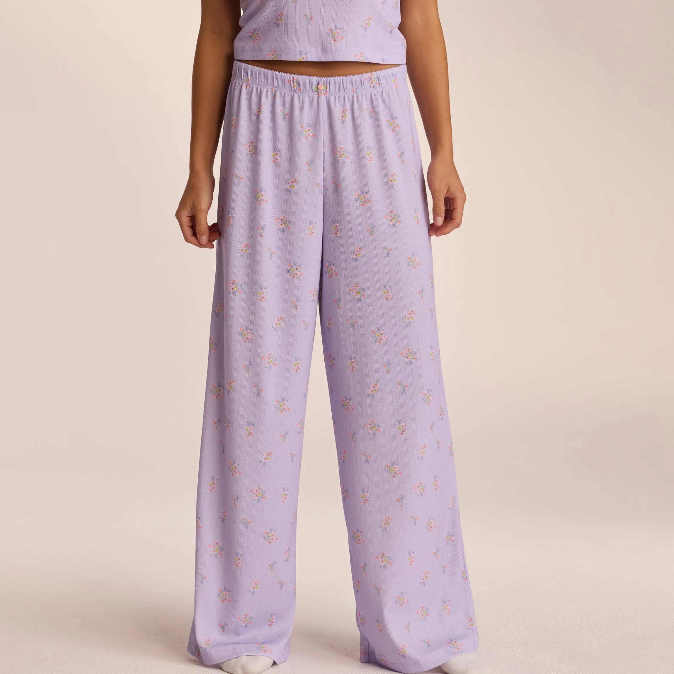Pointelle Pyjamabukser - Lilla Blomsterprint