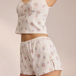 Pointelle Pyjamashorts - Hvid Floral