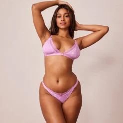 Ribbed Floral Triangle BH - Lavendel-pink