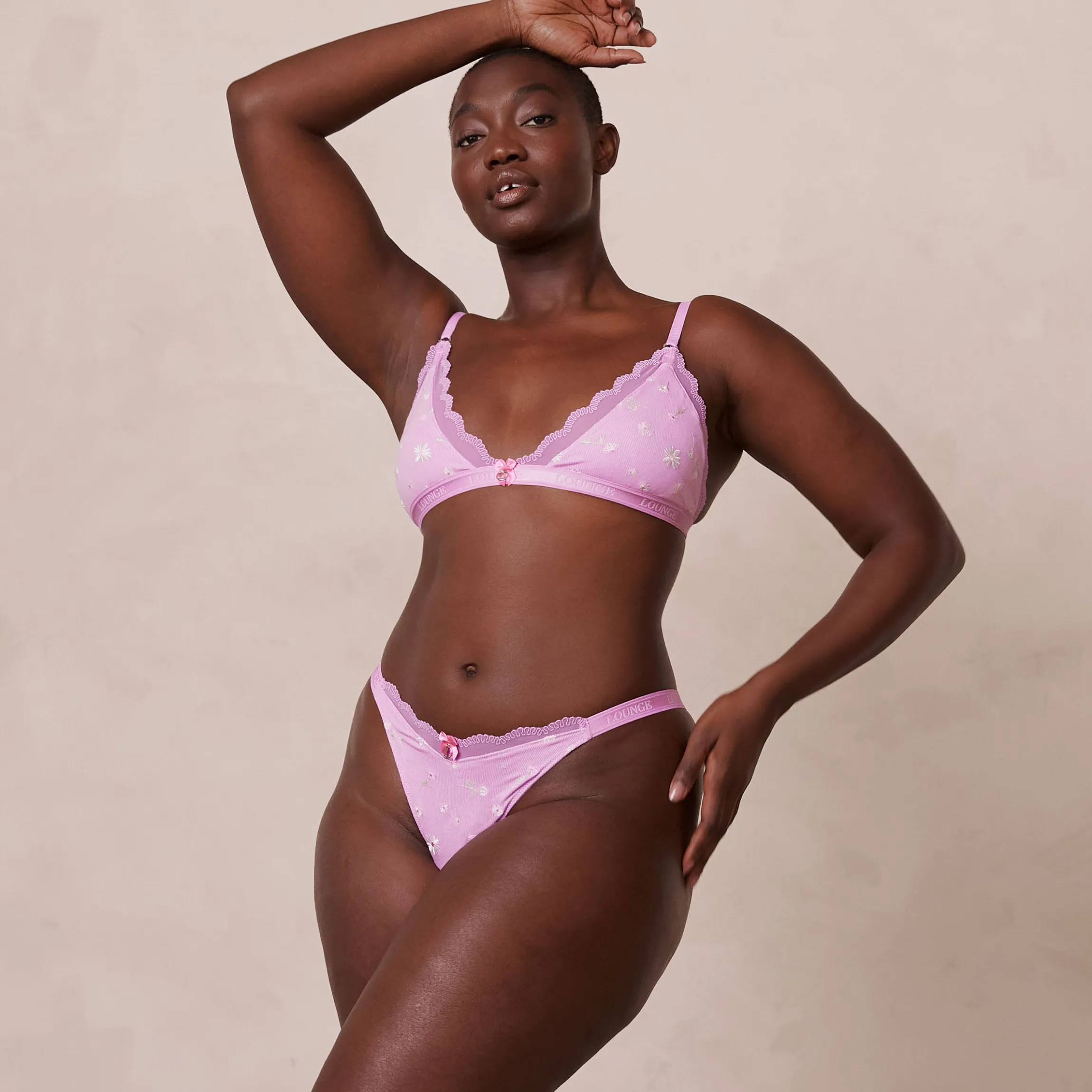 Ribbed Floral Triangle BH - Lavendel-pink