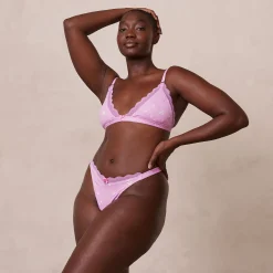 Ribbed Floral Triangle BH - Lavendel-pink