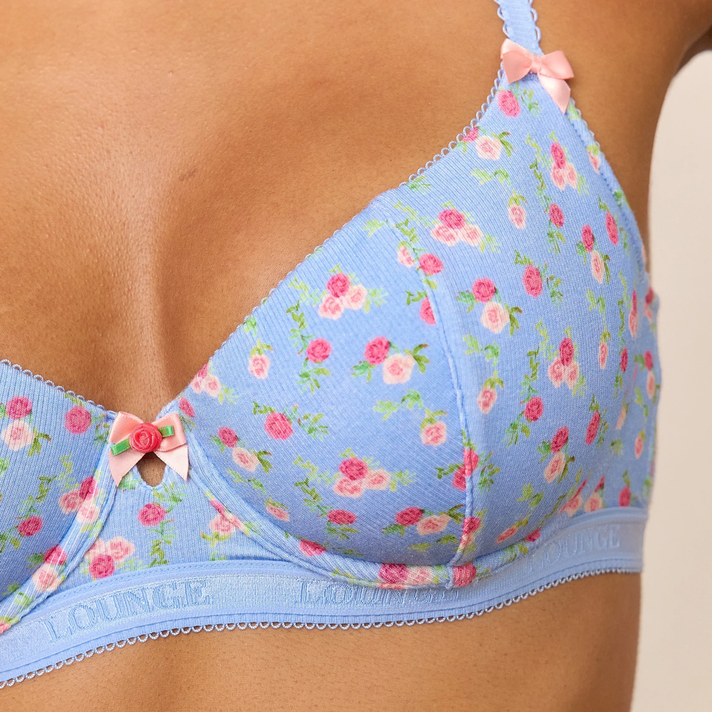 Rosebud Ribbed Balcony BH - Blomstret Blå