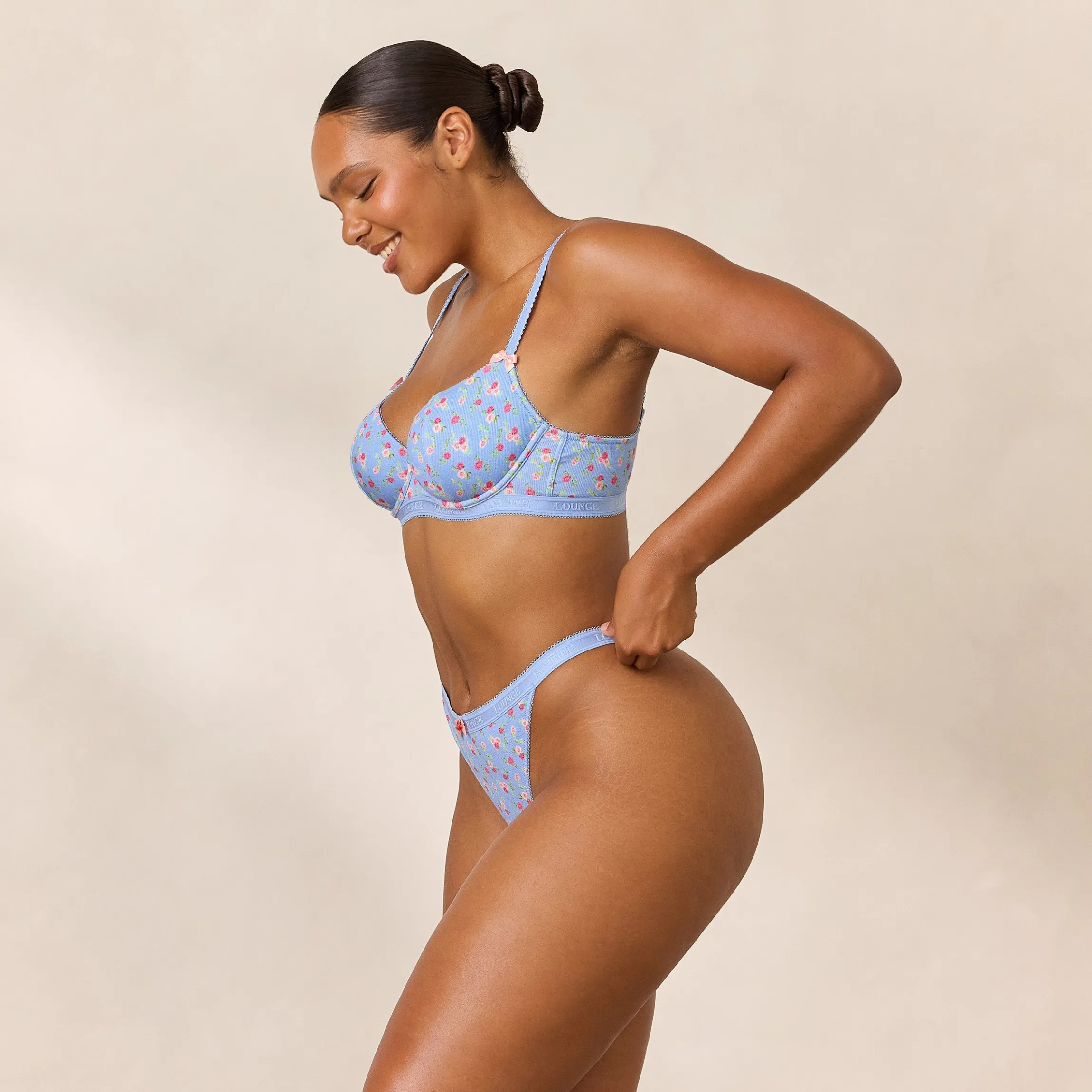 Rosebud Ribbed Balcony BH - Blomstret Blå