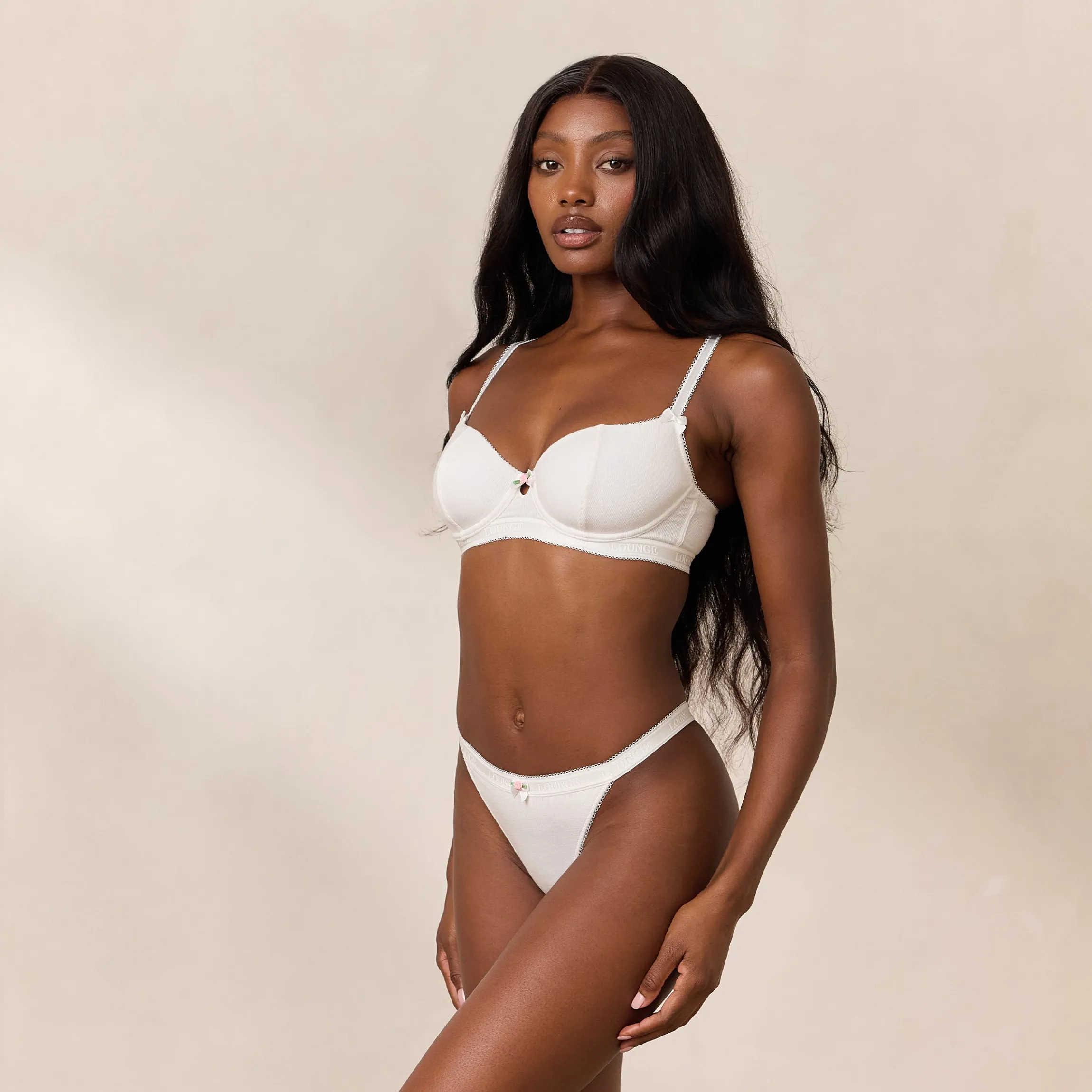 Rosebud Ribbed Balcony BH - Hvid
