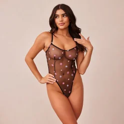 Sheer Floral Bodysuit - Sort