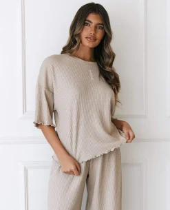 Soft Waffle Pyjama Top - Mink