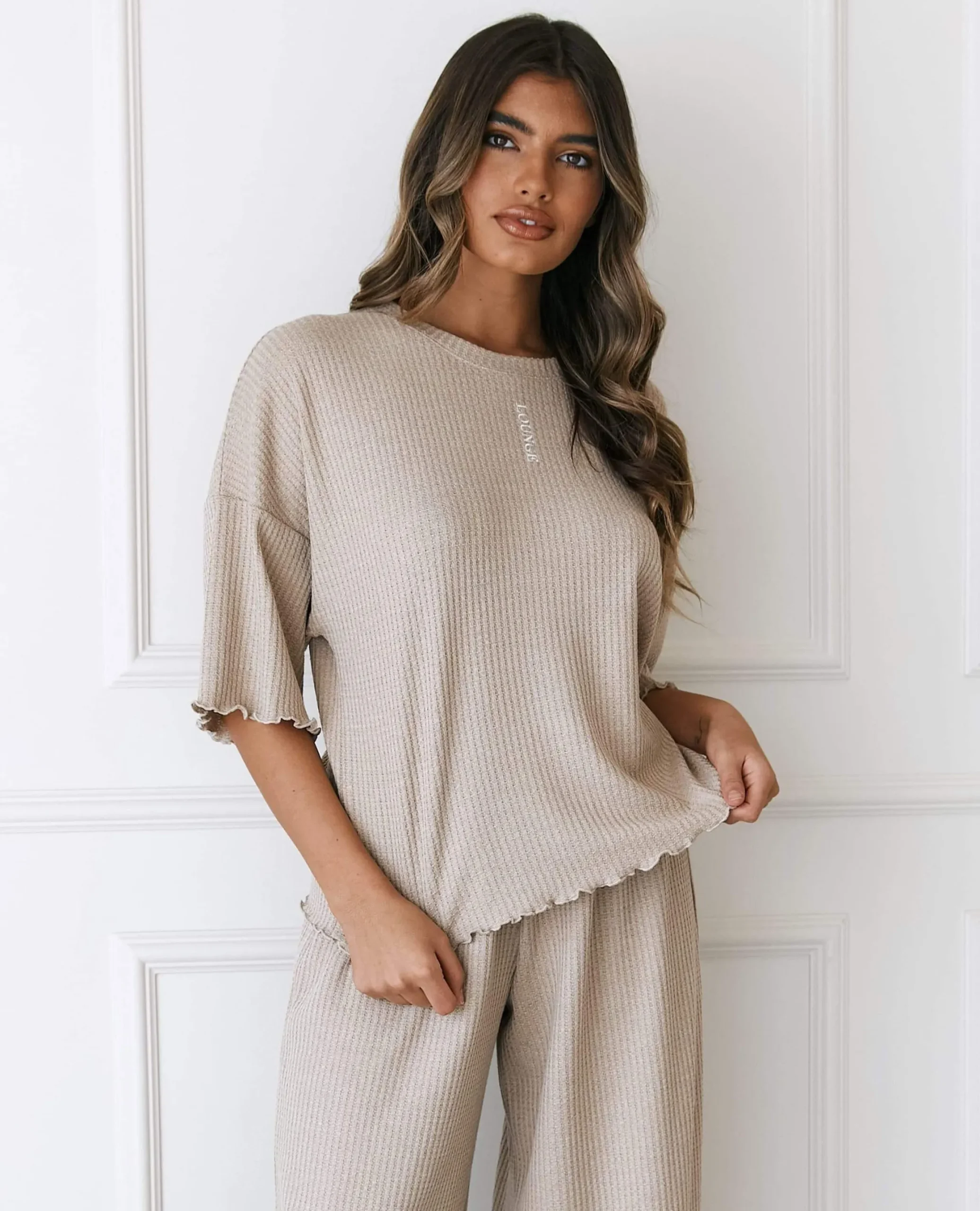 Soft Waffle Pyjama Top - Mink