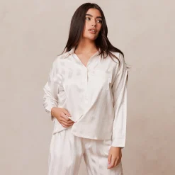 Striped Satin Pyjama Skjorte - Perle