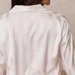 Striped Satin Pyjama Skjorte - Perle