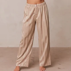 Striped Satin Pyjamabukser - Mink