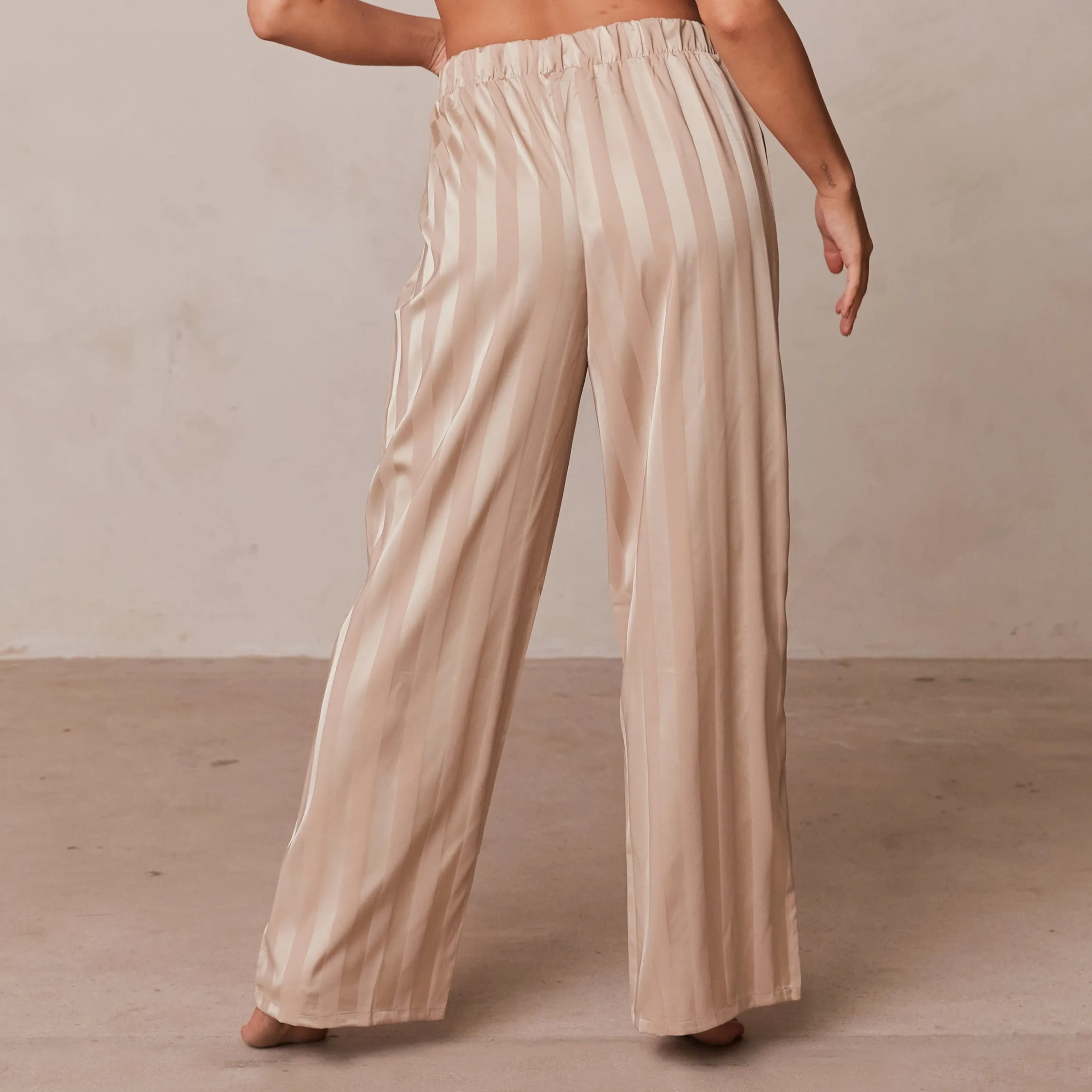 Striped Satin Pyjamabukser - Mink
