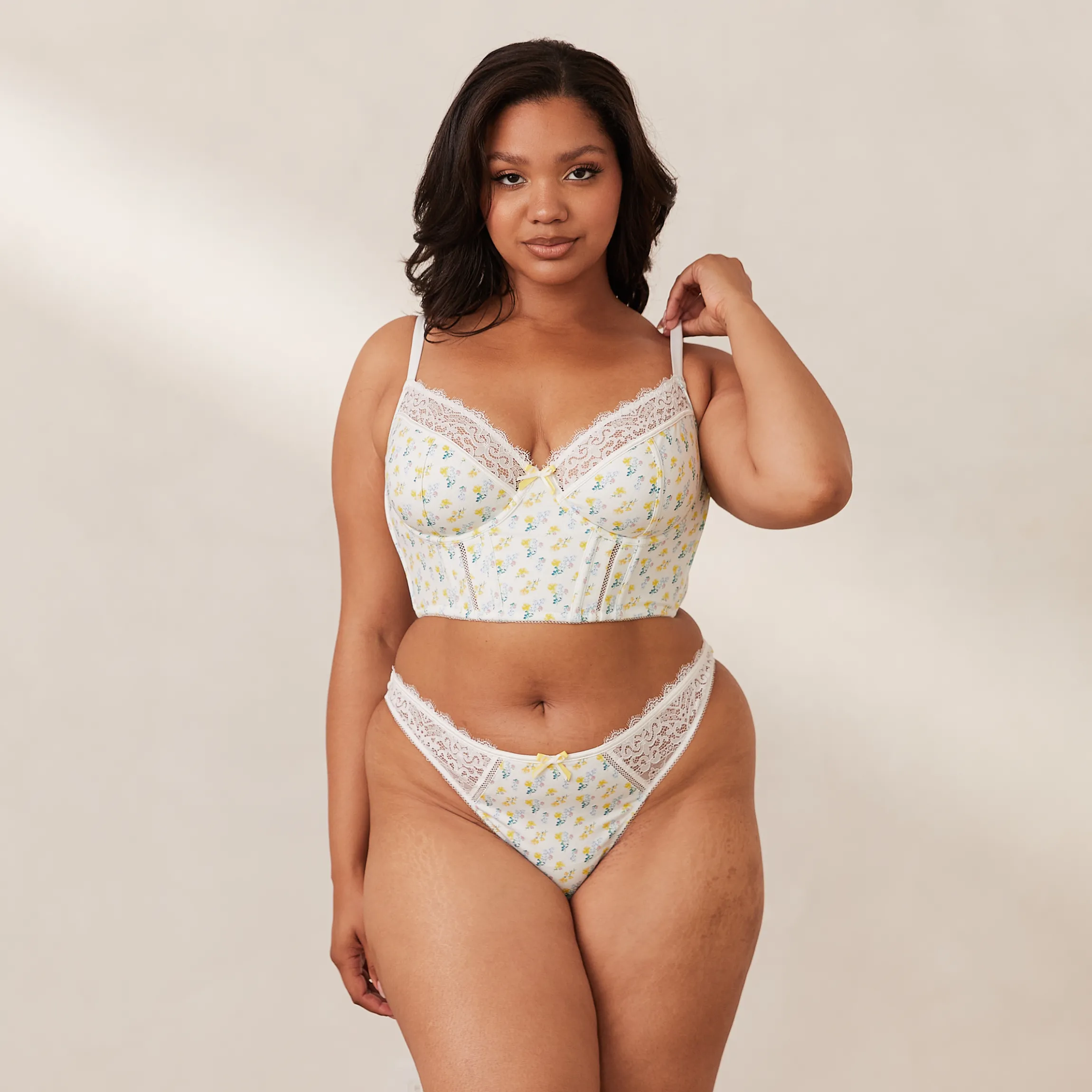 Sweet Longline BH - Hvid blomstret