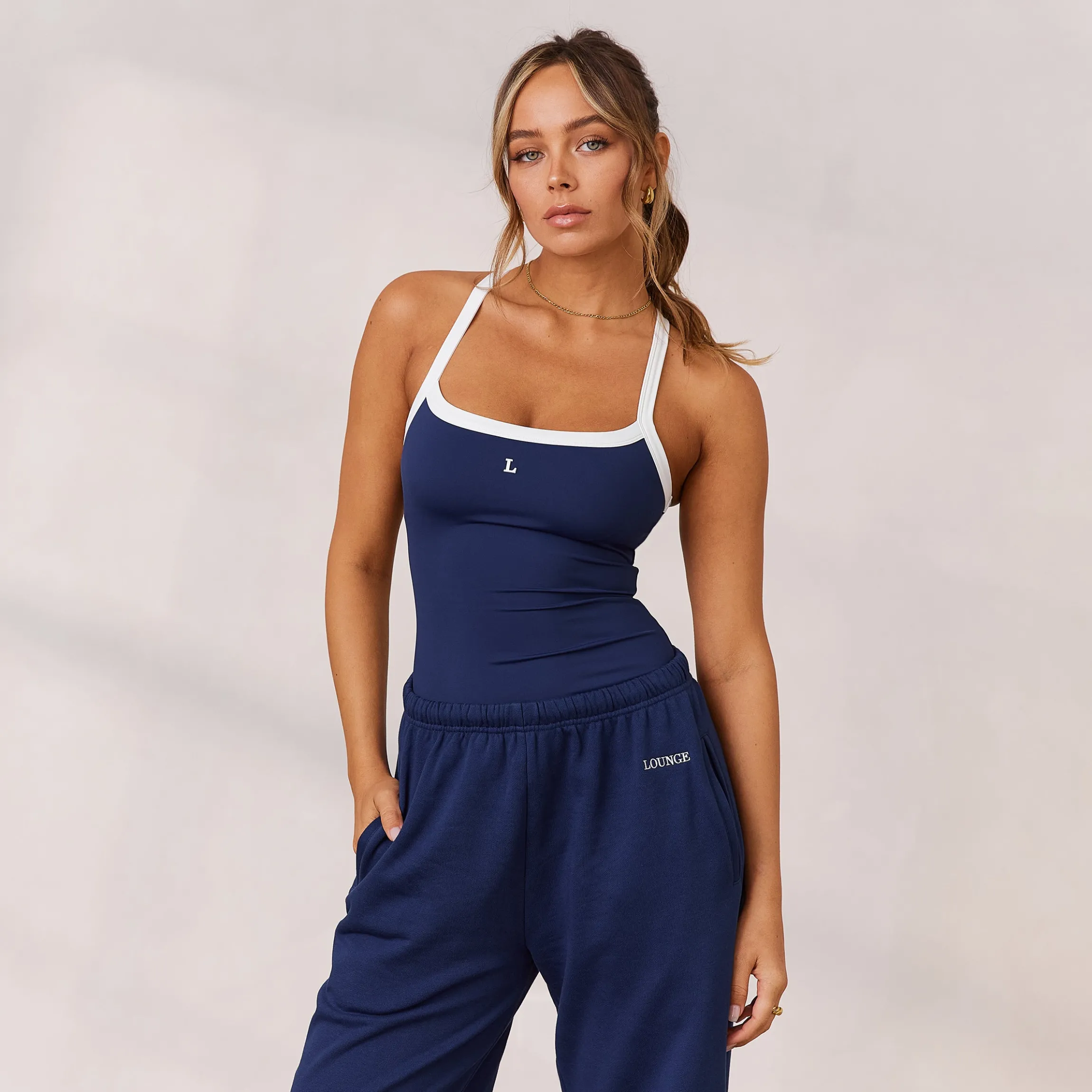 Varsity Bryderryg Cami Top - Marineblå