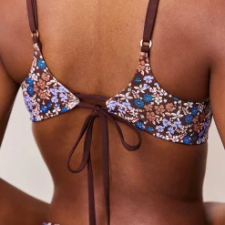 Vendbar Bikinitop med Bøjle - Brun/Blomstret