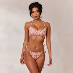 Vendbar Bralette Bikinitop - Pink/Blomstret
