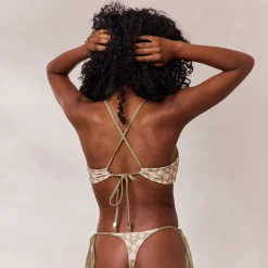 Vendbar Bralette Bikinitop - Grøn/Blomstret
