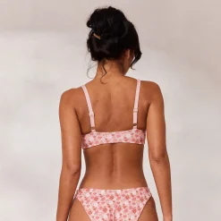 Vendbar Plunge Bikinitop - Pink/Blomstret