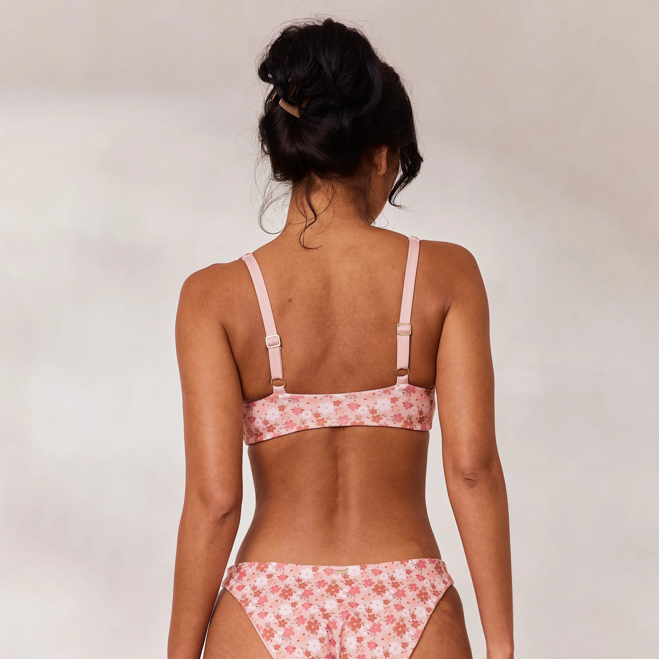 Vendbar Plunge Bikinitop - Pink/Blomstret